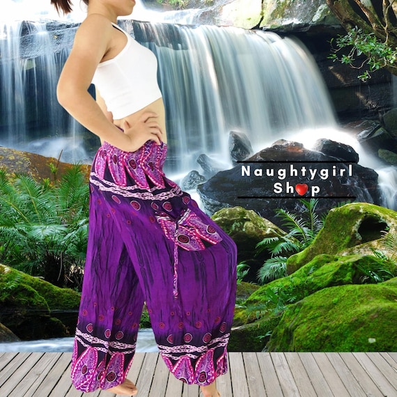 Sarouel femme Vetement Pantalons de yoga Pantalons Aladdin Pantalons longs Pantalon ample Pantalon manouche Pantalon rayonne Pantalon hippie Pantalon violet TS117 Etsy France