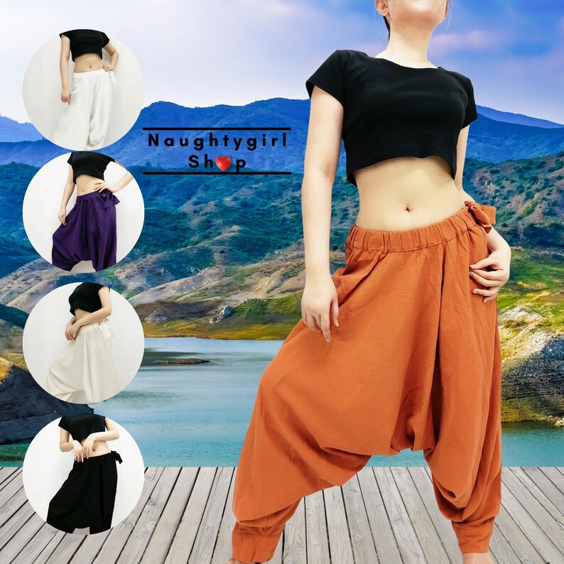 Samurai Pants,Cotton Pants,Unisex Harem Pants,Ninja Pants,Aladdin Pants,Maxi Pants,Drop Crotch Pants,Women Pants Warm Trouser PH2 image 1