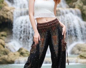 Pikalda-Rayon Harem Pants: Women's Comfy Boho Yoga Trousers, Elastic Waist TS300