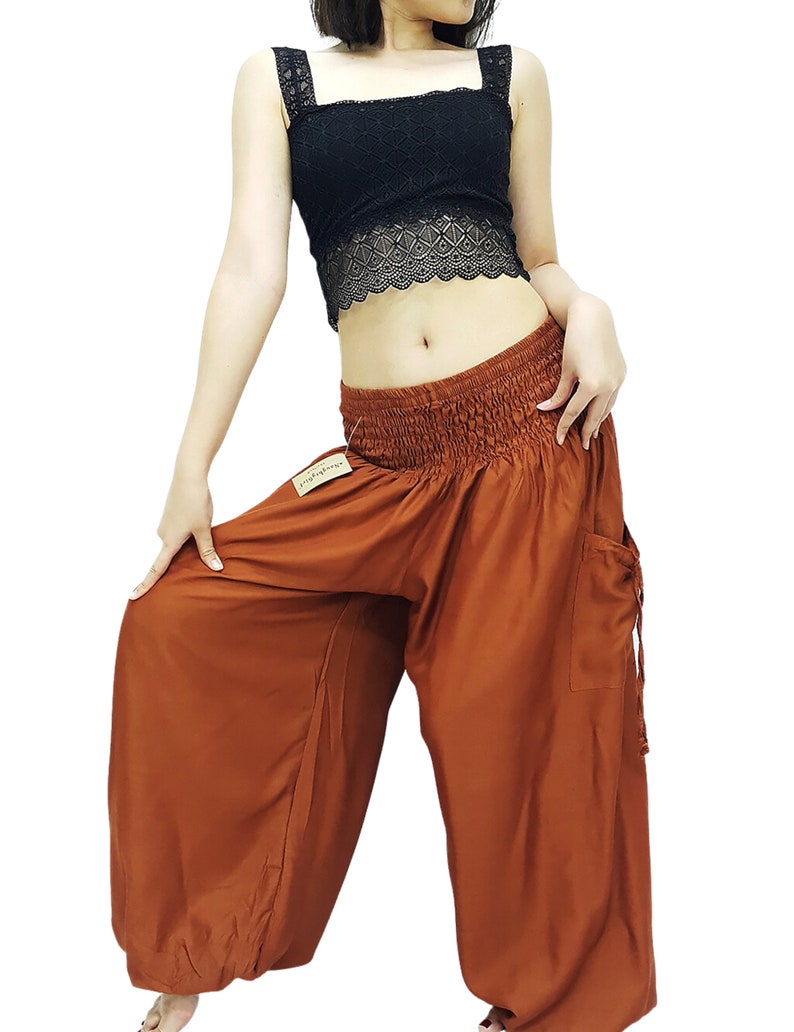 Sarouel femme,Vêtements bohèmes,Pantalon hippie,Pantalon de yoga,Pantalon Aladdin,Pantalon de détente,Rayonne,Viscose,Pantalon confortable, TC45 TC47 Burnt Orange