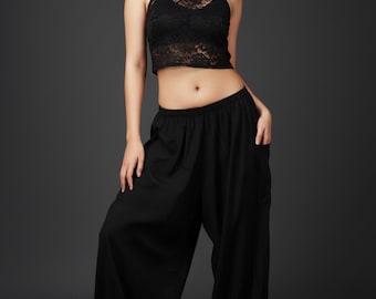 Cotton Harem Pants , Unisex Aladdin Trousers With Pockets, Low