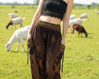 Pikalda-Braune Viskose Haremshose : Bequeme Hippie Hippie Hose