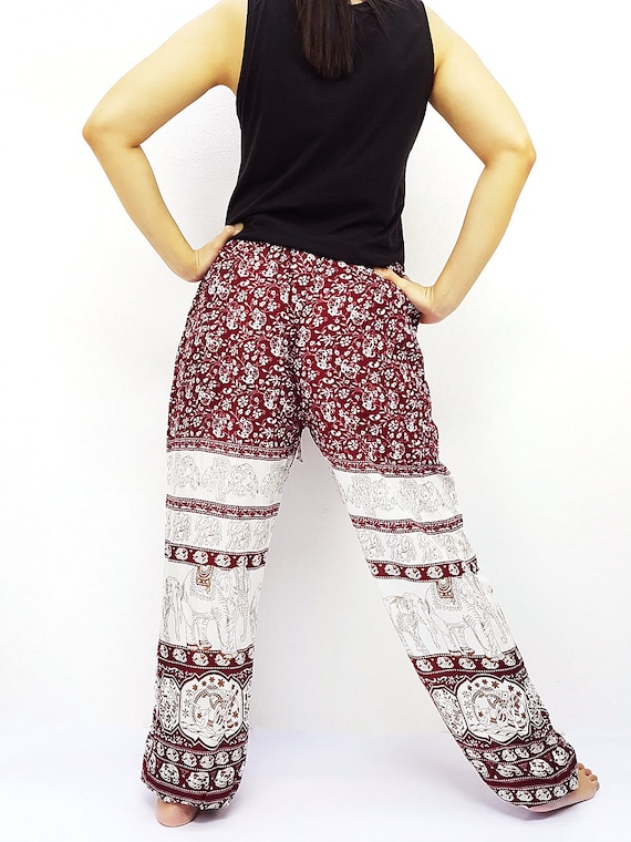 ST144 Women Fashion Pants Yoga Pants Aladdin Pants Thai Pants Boho Pants  Gypsy Pants Rayon Pants Genie Pants Comfy Trouser Elephant Red