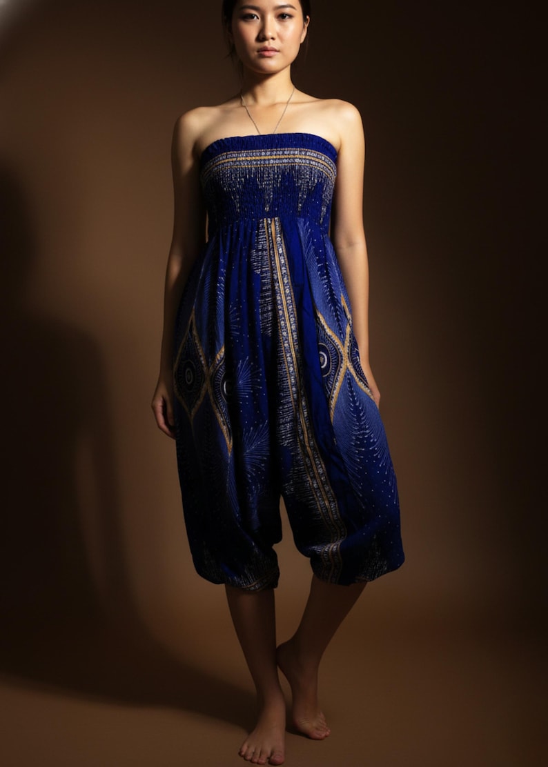 Pikalda-Peacock Rayon Harem Pants: Comfy Boho Hippie Loungewear HP28 Blue