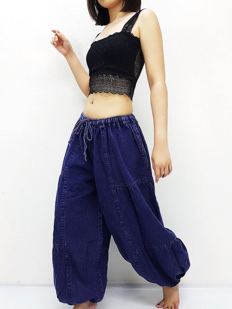 Blue Harem Pants Bleached Cotton Pants Unisex Pants Aladdin Pants Maxi Pants Baggy Pants Gypsy Pants Trouser Cotton Pants Boho Pants LCT7