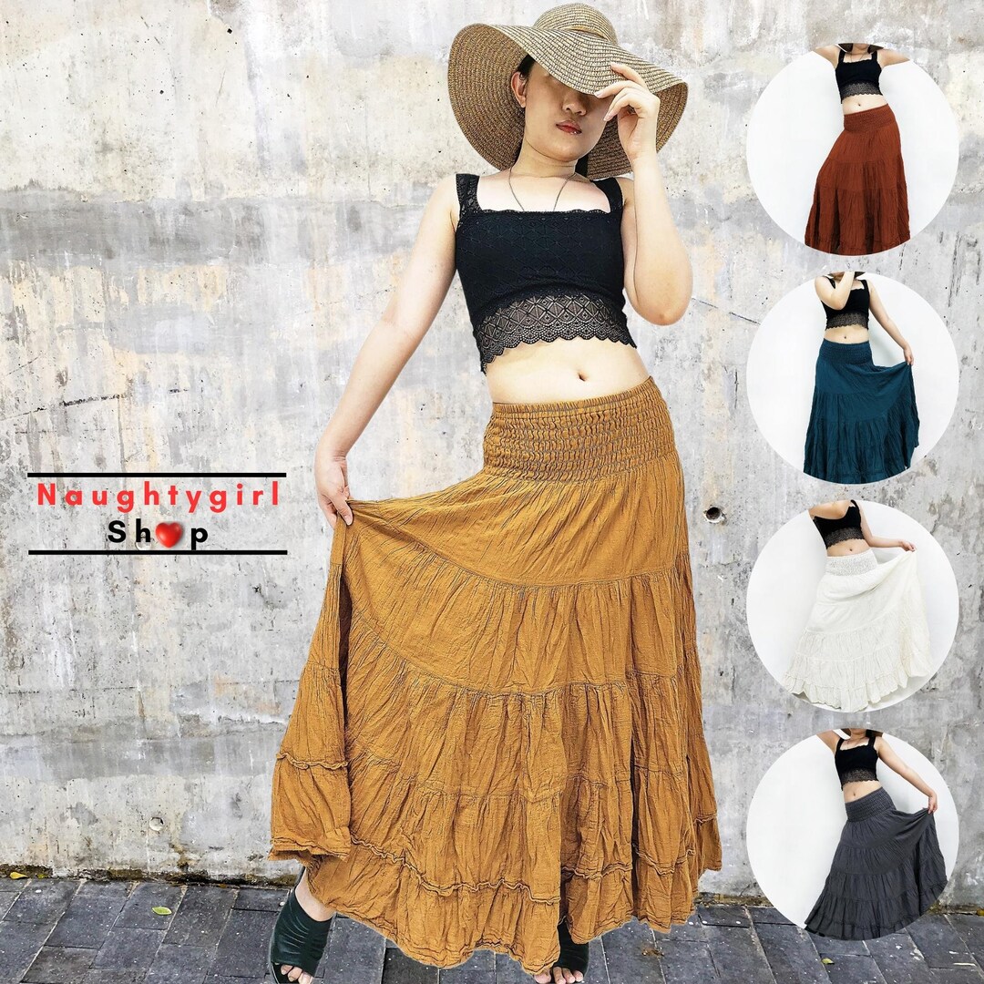 Boho Maxi Skirt For Women - High Waist Flowy Ruffle Hem Long Skirt For Beach Vacations & Summer Outfits - View #6