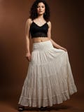 Pikalda-White Cotton Maxi Skirt | Smocked Waist, Tiered Comfy Boho Style TCS2 product logo