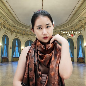 Thai Silk Elephant Scarf: Brown Boho Wrap, Festival Shawl