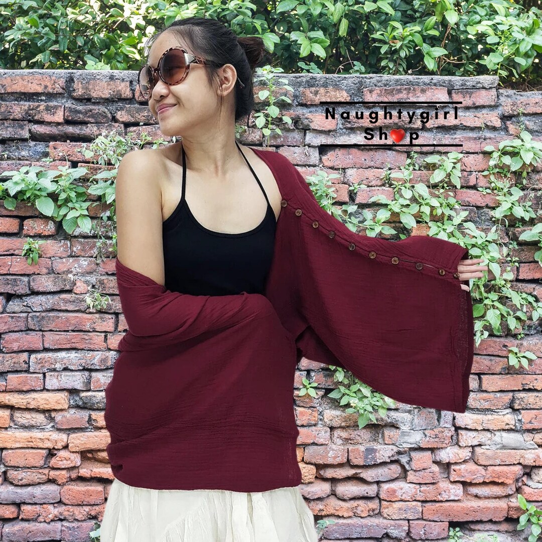 Cotton Scarf Double Cotton Gauze Shrug, Full Buttons Scarf