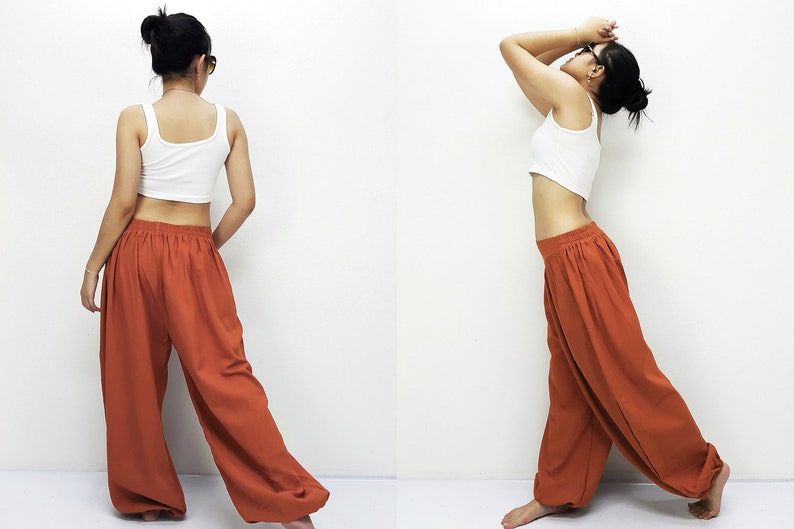 Gorgeous burnt orange cotton pants unique design. It's a comfy trousers and have many color to choose !!