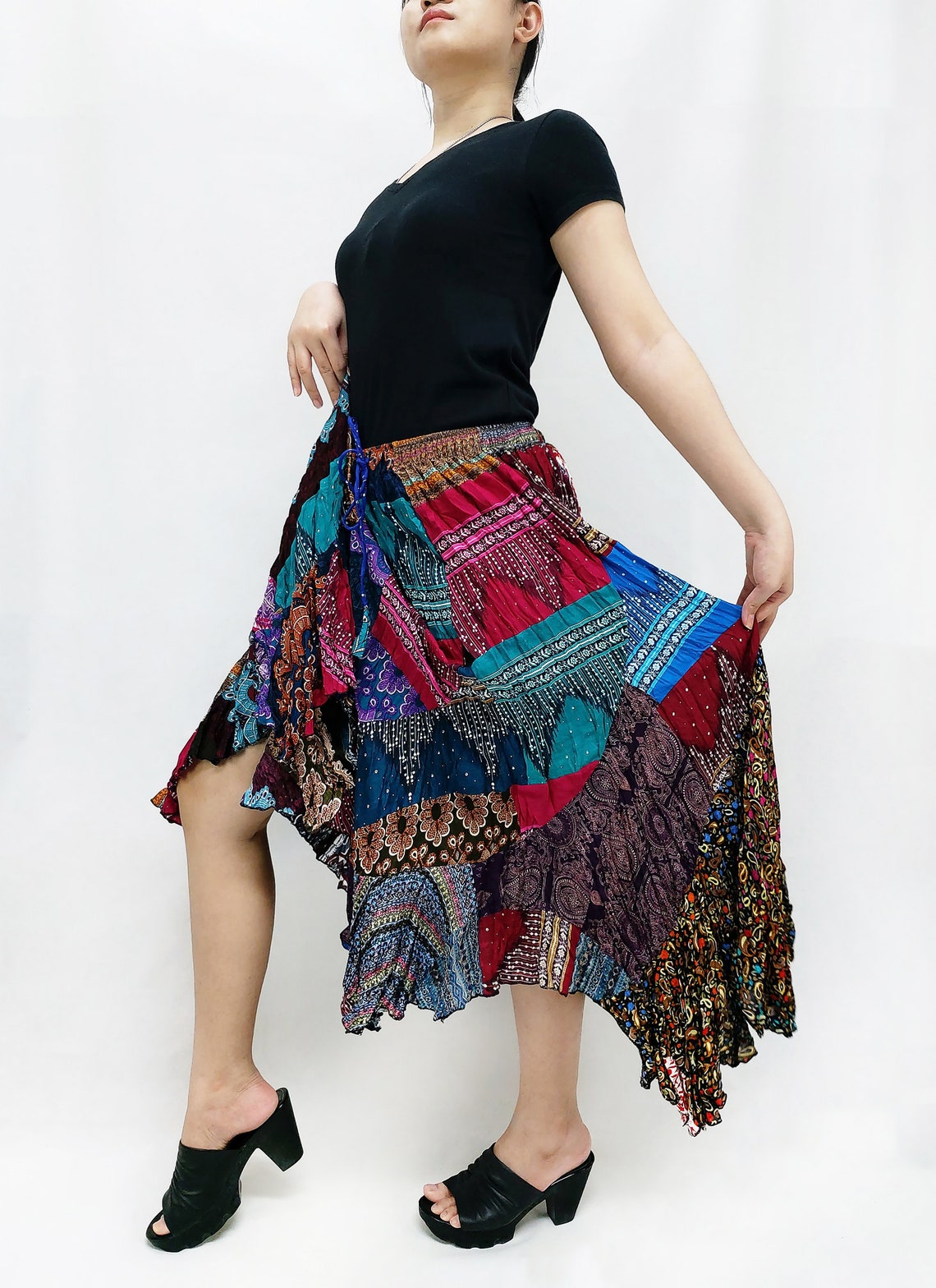Patchwork Skirt Women Maxi Skirt Gypsy Skirt Rayon Skirt Boho - Etsy