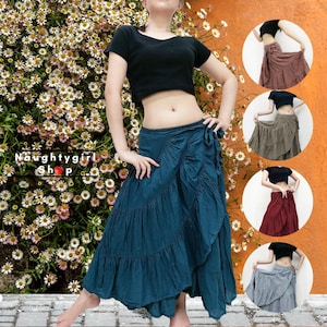 Women Cotton Skirts, Maxi Tiered Ruffle Skirt, Boho Skirt, Loungewear Long Skirt, Elastic Waist Skirt, Bohemian Skirt, Hippie Clothing, TCS