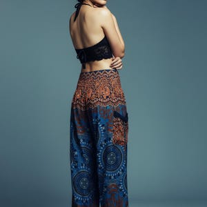 Pikalda-Plus Size Mandala Harem Pants: Teal Comfy Boho Rayon Aladdin Pants TS214 image 3