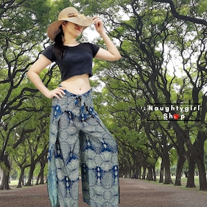 Petrol Paisley Palazzo Pants Women,Wrap Pants,Wide Leg Pants,Long Trouser,Tie Waist Pants, Boho Wrap Pants,Wrap Trouser,Cargo Wrap PantsPTTW