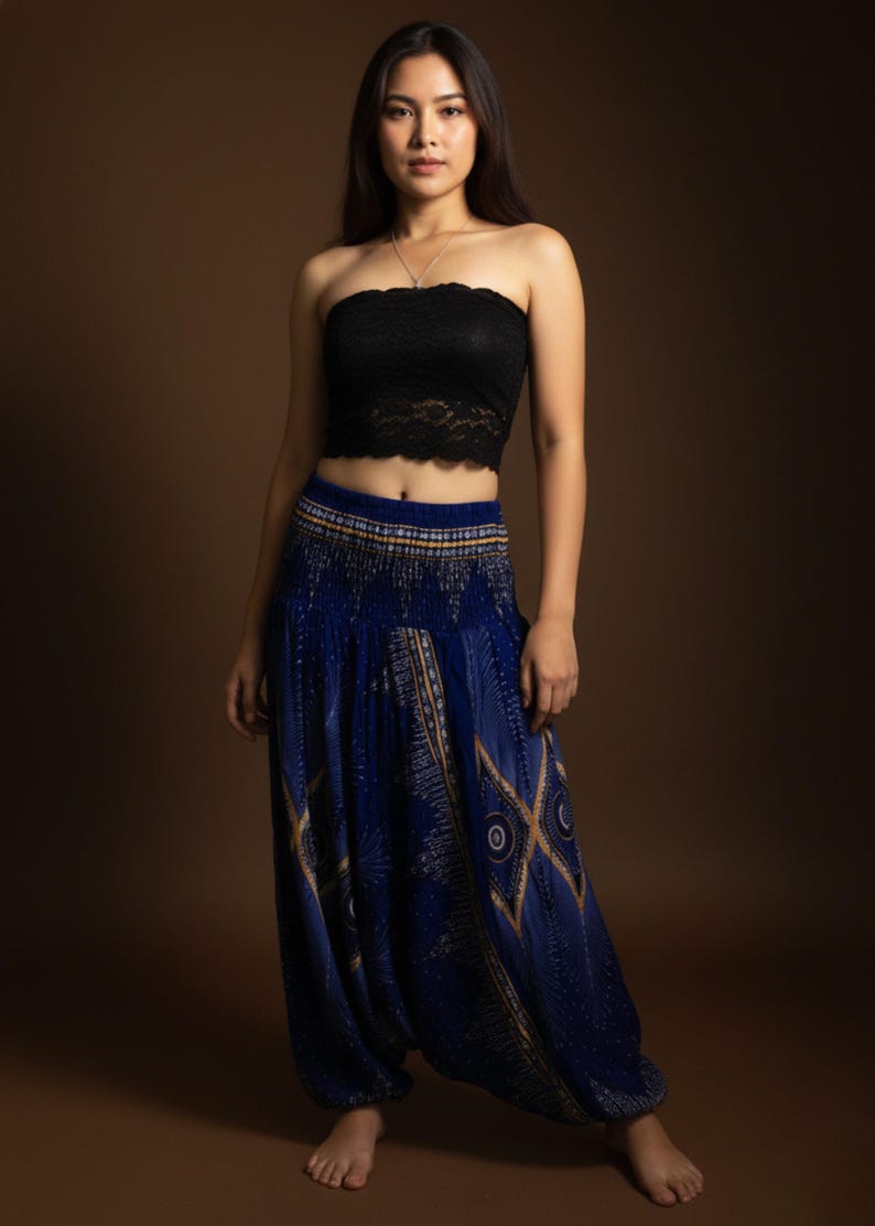 Pikalda-Peacock Rayon Harem Pants: Comfy Boho Hippie Loungewear HP28 image 10