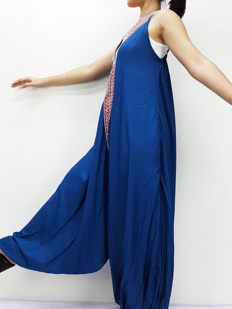 Boho Jumpsuit Loose Jumpsuit LRJ6-5 Rayon Jumpsuits Jumpsuit Harem Jumpsuit Ocean Blue-Purple Amber Jumpsuit Drop Crotch Romper