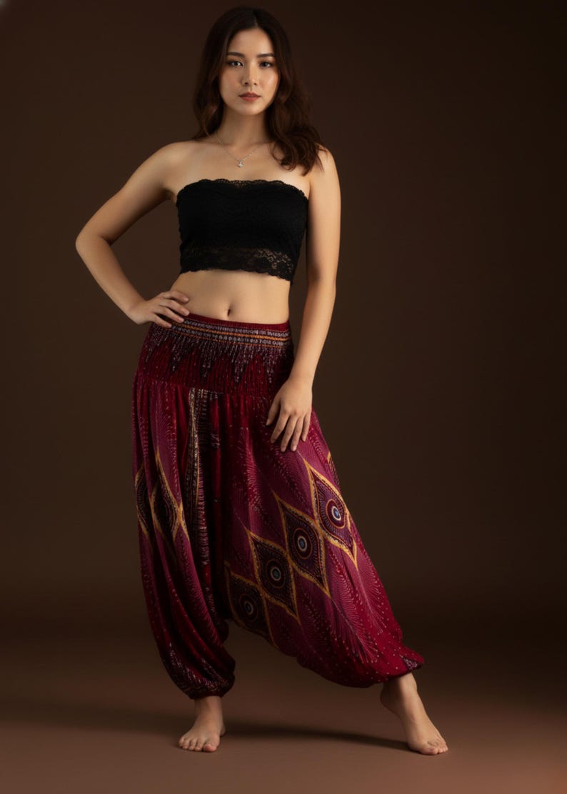 Pikalda-Peacock Rayon Harem Pants: Comfy Boho Hippie Loungewear HP28 image 2