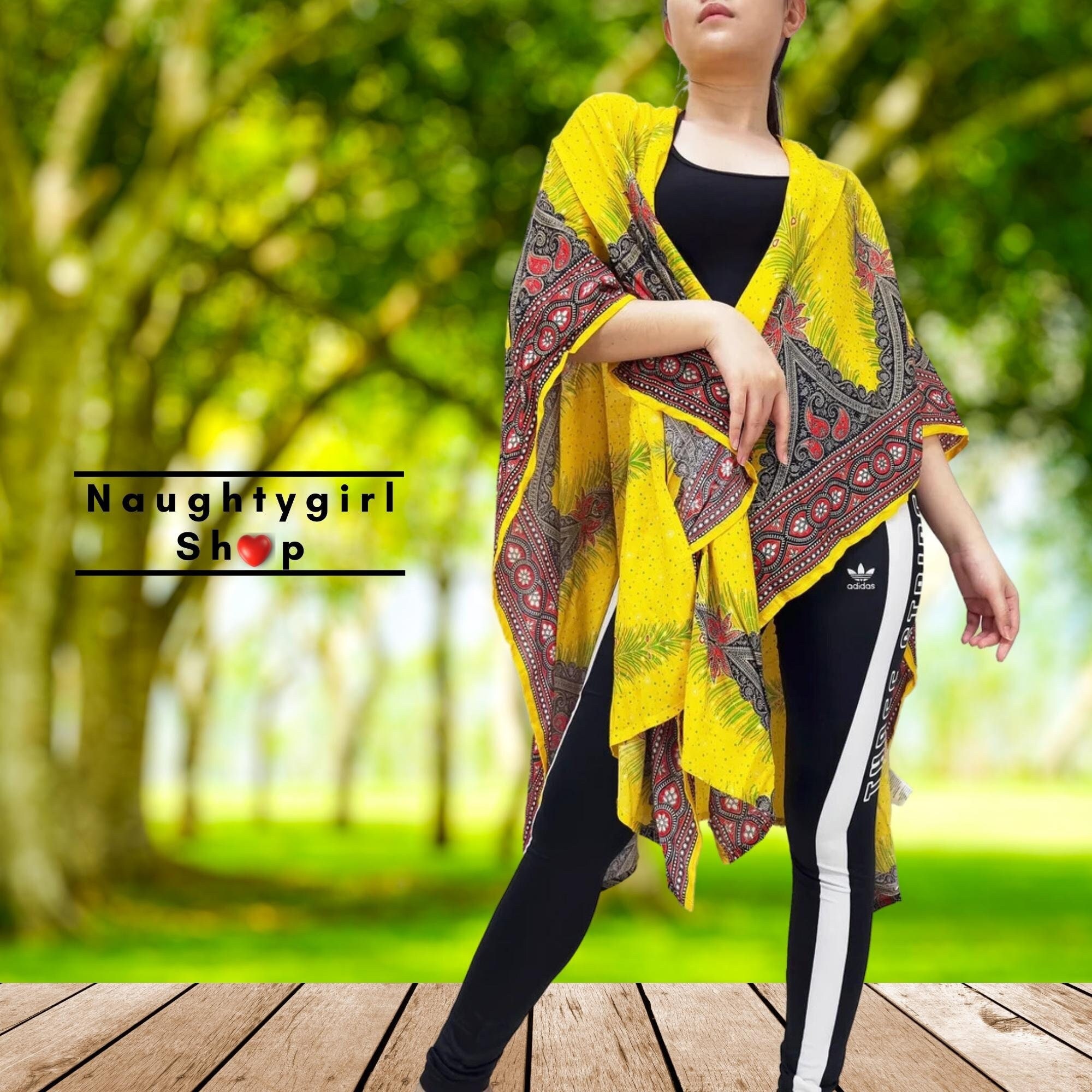 Pikalda-thai Rayon Scarf: Oversized Yellow Comfy Boho Kimono