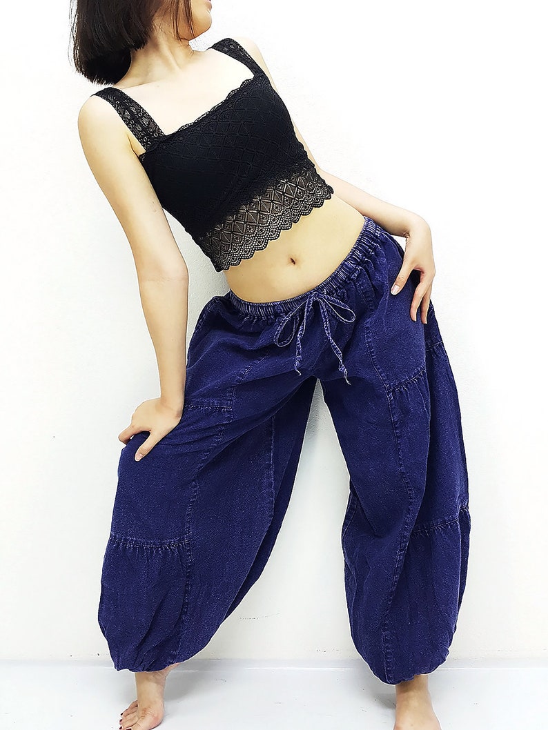 Blue Harem Pants Bleached Cotton Pants Unisex Pants Aladdin Pants Maxi Pants Baggy Pants Gypsy Pants Trouser Cotton Pants Boho Pants LCT7