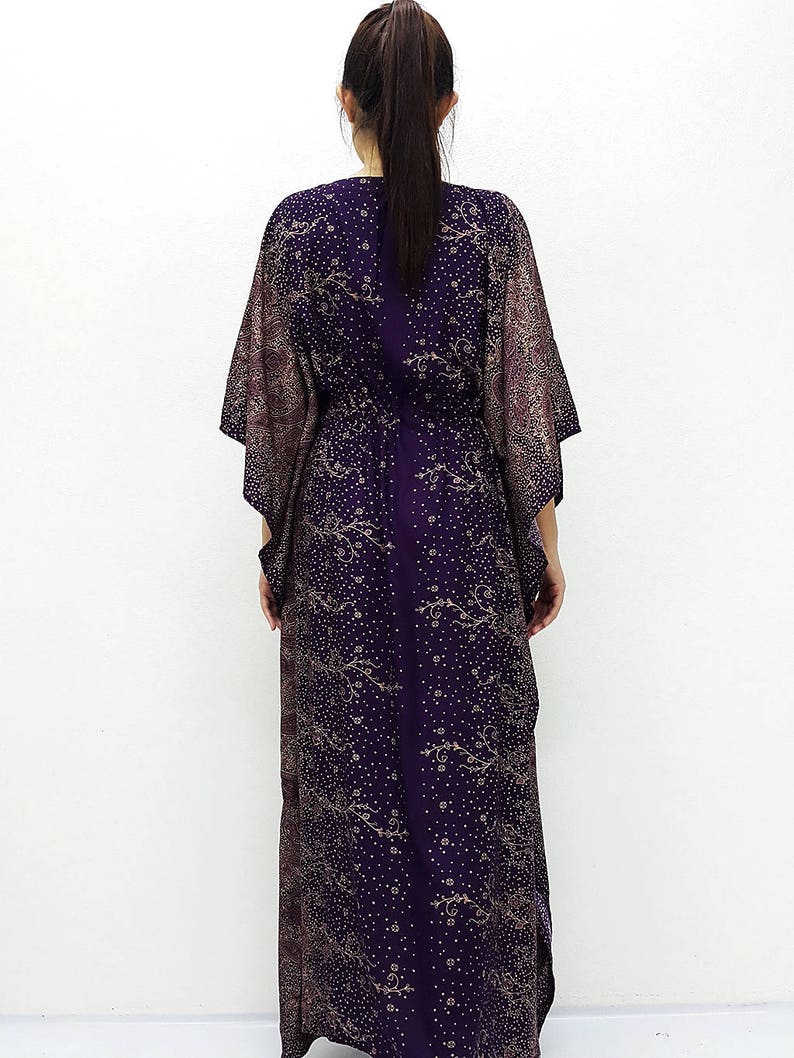 Beach Cover Up Long Dress Rayon Kaftan Plus Size Maxi Dress Boho Clothing Tunic V neck Purple KPL5 Printed Wrap Oversized Kaftan