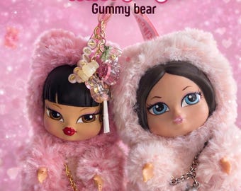 HaciBabyz Plush Doll Charm | Bratziez | Handmade Designer-Style Collectible, Peach Gummy Bear Theme, Kawaii Plush Pendant