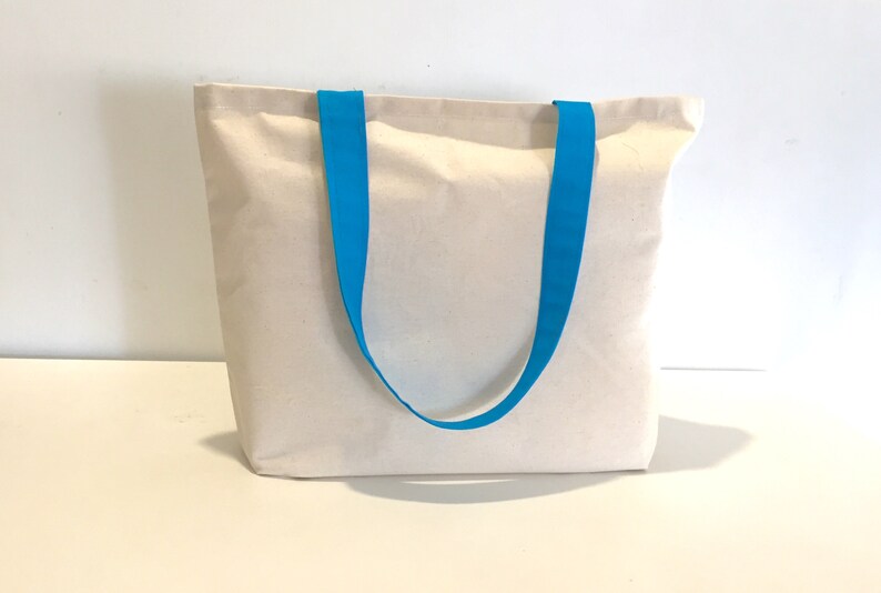 Tote bag carry bag cotton bag with colour handles shopping bag fabric bag library bag market bag beach bag foldable bag calico bag