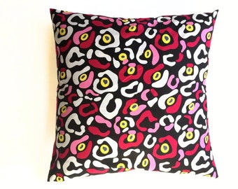 Red cushion or throw pillow cover in vibrant multi-colour abstract Retro design, red and yellow cushion cover. 45cmx45cm