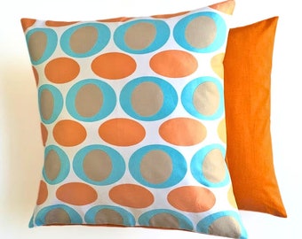 Orange and blue silky cushion cover or throw pillow cover, geometric cushion cover throw pillow cover, 14"x14" or 35.5x35.5cm