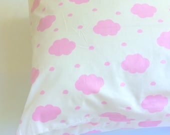 Cloud pillowcase or pillow cover, white with pink clouds, large, queen size, memory foam pillow, 20" x 30" or 51cm x 76cm, Mother's Day gift