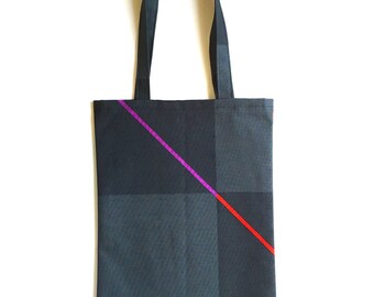 Black tote bag, grey tote bag, black and grey bag, geometric bag, foldable bag, reusable bag, library bag, shopping bag, book bag