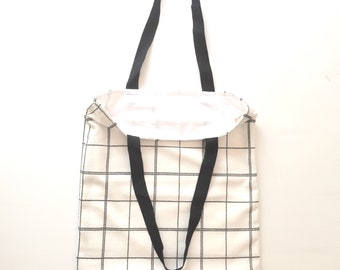 Black and white tote bag, Japanese fabric, geometric minimalist looks, reusable, foldable,  gift for her, Mother's Day gift