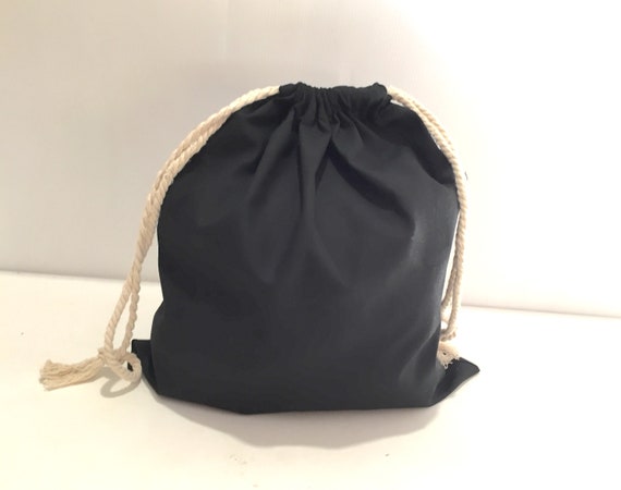 Black Calico Bag Black Drawstring Bag With Natural Cotton Cords Great for School Library Gym Travel as Project Bag Shoe Bag Man Bag Etsy
