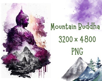 Printable Buddha Wall Art, Digital Wall Art Buddha and Mountains, Purple Buddha DIY Wall Art, Printable Wall Art PNG Print yourself Buddha