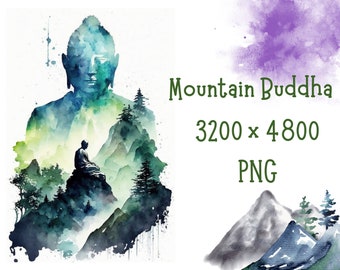Printable Buddha Wall Art, Digital Wall Art Buddha and Mountains, Green Buddha DIY Wall Art, Printable Wall Art PNG Print yourself Buddha