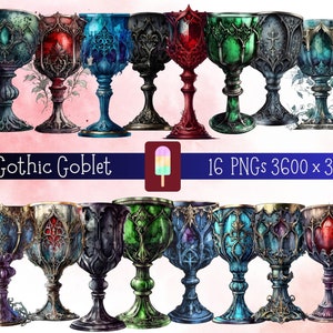 ゴシックゴブレットのクリップアート、ゴシックワイングラスのPNG画像、赤いヴァンパイアグラスのクリップアートPNG画像、中世のゴブレットのデジタルアート、印刷可能なゴシックウォールアート