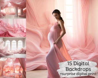 Maternity Digital Backdrop, Pink Flowy Fabric Digital Backdrop for Canva, Photoshop, Digital Backdrop Pink Overlay, Pregnancy photoshoot