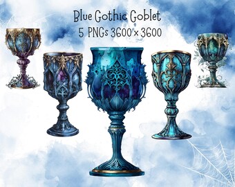 Blue Gothic Goblet Clipart, Blue Gothic Wine Glass Png, Blue Vampire Glass Clipart Png, Blue Medieval Goblet Digital, Printable gothic art