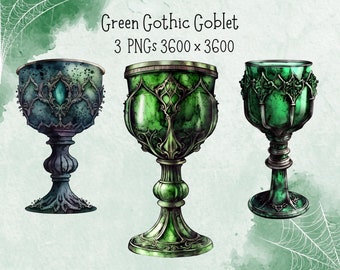 Green Gothic Goblet Clipart, Green Gothic Wine Glass Png, Green Vampire Glass Clipart Png, Green Medieval Goblet Digital, Printable gothic