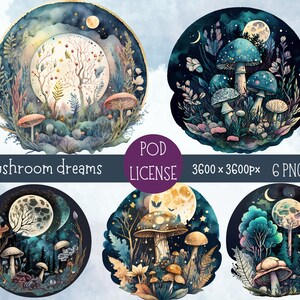 Pacote de Fantasia PNG de Sonhos de Cogumelos, Clipart do Mundo dos Cogumelos, Download Digital, Clipart PNG de Cogumelos, Arte de Fantasia de Jardim de Cogumelos Mágicos