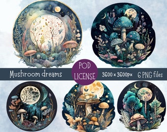 Mushroom Dreams Fantasy PNG Bundle, Mushroom World Clipart, Digital Download, Mushroom Png Clipart, Magic mushroom garden Fantasy Art