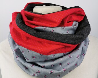 Loop Blumen grau rot dots Unikat