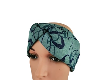 Haarband Stirnband Knoten Blumen petrol grün blau elastisch Knotenlook breit warm