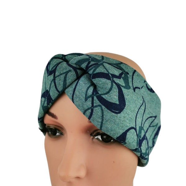 Haarband Stirnband Knoten Blumen petrol grün blau elastisch Knotenlook breit warm