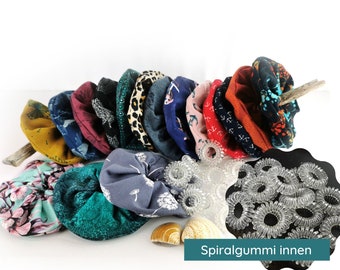 Scrunchie mit Spiralgummi passend zu Loop usw. verschiedene Muster Jersey Damen Mädchen Zopfgummi Haargummi verschiedene Farben Set