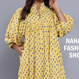 stylish yellow-blue floral pattern printed women&#39;s maxi dress - frill collar with belt cotton long dress