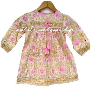 blossom floral block printed cotton summer girls maxi dress - v neckline with tassel bohemian kid maxi - long sleeve kids dress