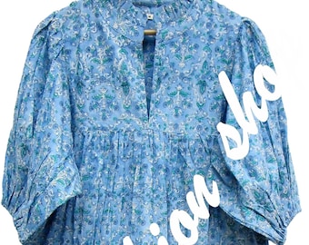 elegant floral block printed cotton long maxi dress - v neckline summer dress- 3/4th sleeve bohemian maxi