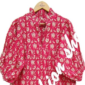pink block floral printed cotton maxi dress - v neckline bohemian maxi - 3/4th sleeve long dress