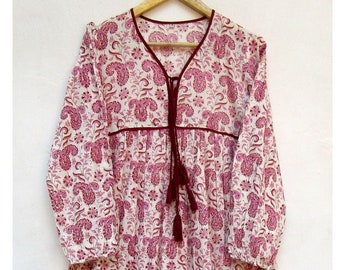 pink paisley cotton maxi dress - boho and hippie dress - long sleeve dress