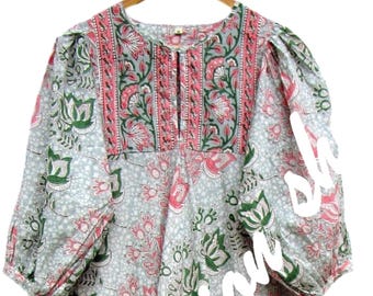 typical floral printed cotton long maxi dress - Henley neckline with button maxi dress - 3/4th sleeve with button maxi dress
